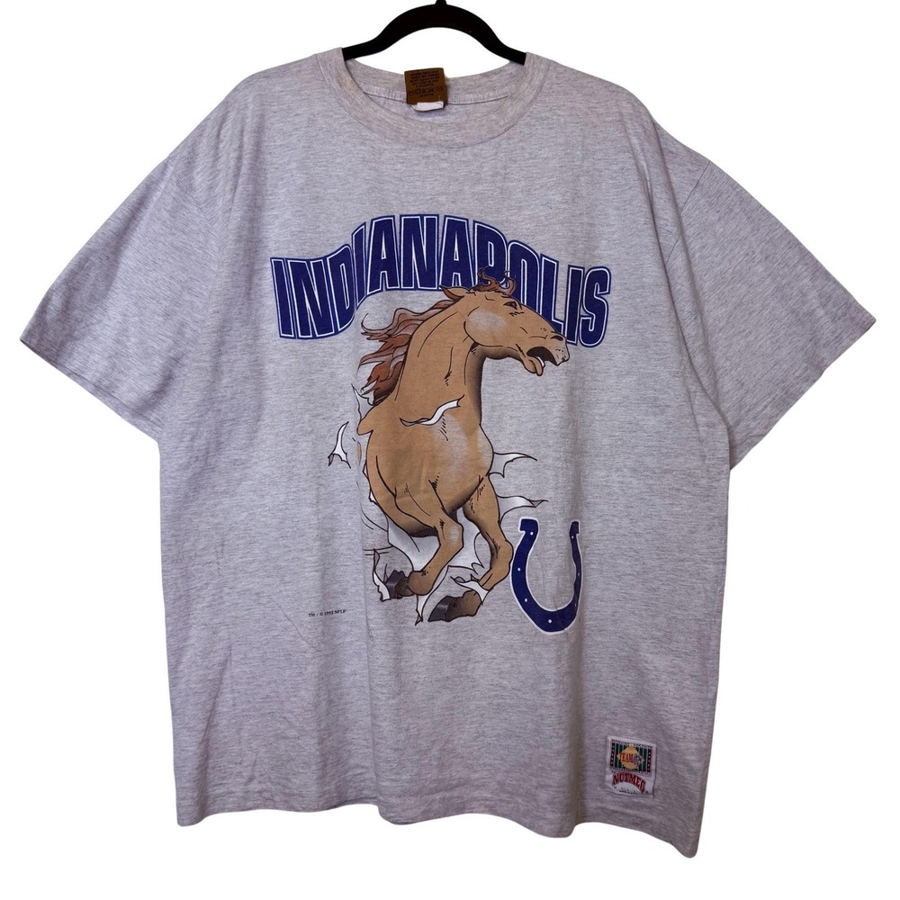 Vintage 1994 Nutmeg Indianapolis Colts T-Shirt XL NFL Breakthrough Grey Horse